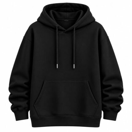 Men’s Black Hoodie – Casual Pullover Sweatshirt with Adjustable Drawstring Hood, Long Sleeves & Kangaroo Pocket for Everyday Wear